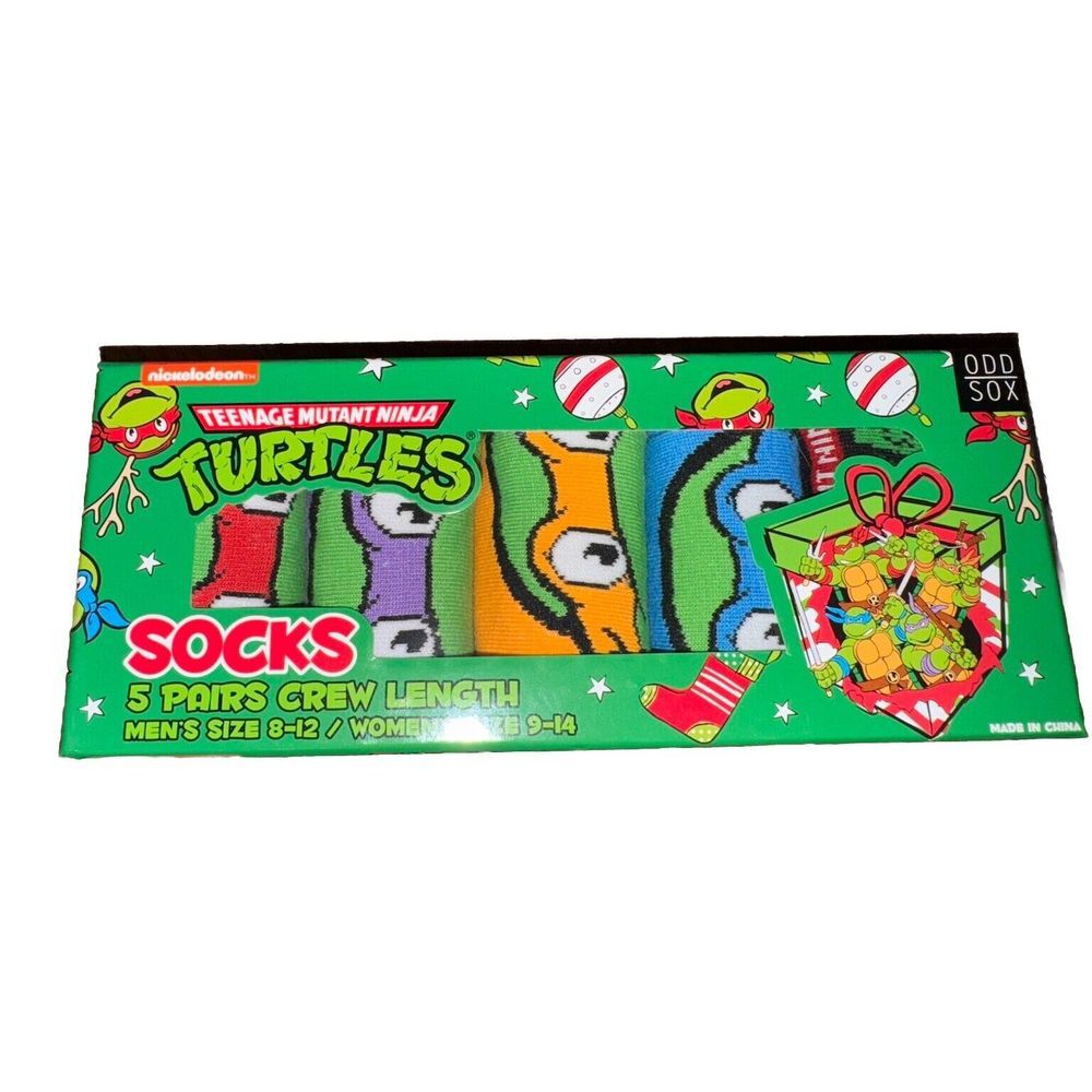 Christmas 5-Pack Odd Sox Teenage Mutant Ninja Turtles Crew Socks Size 8-12